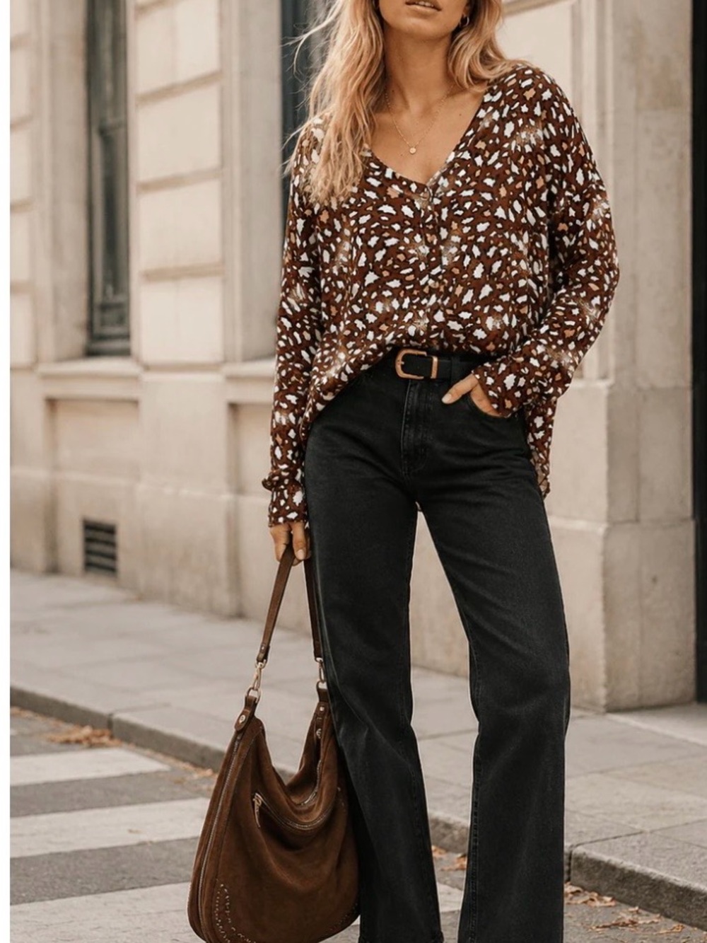 Animal Print Button‑Up Tunic NWT | Long Sleeve • V‑Neck • Lightweight Top Small